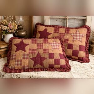 Victorian Heart Co Quilted Star Pillow Shams Set of 2 Primitive Farmhouse Plaid
